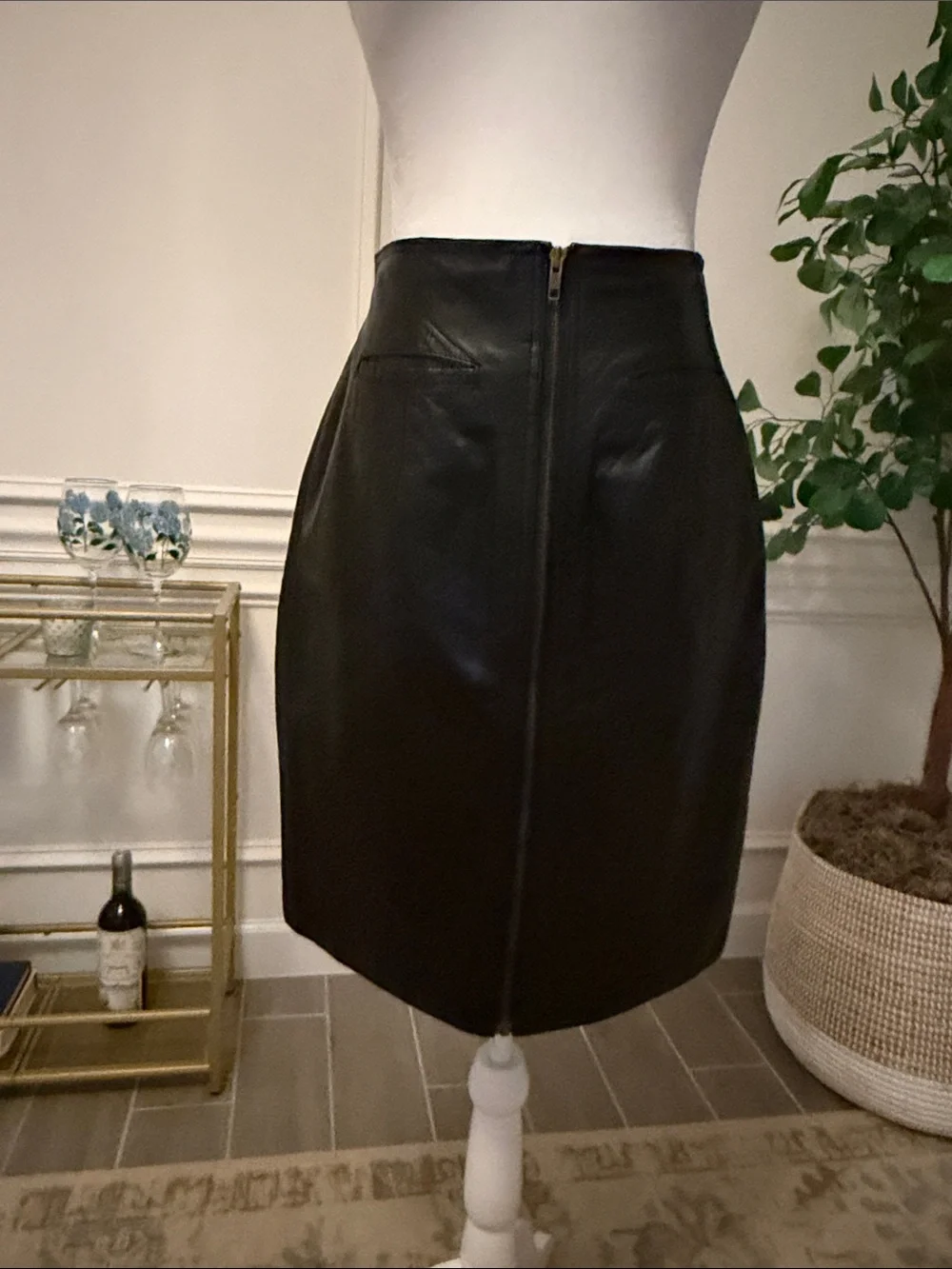 Vintage Black Leather Pencil Skirt 90s Minimalist Model Off Duty Y2K - Picture 4 of 14